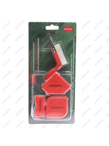 Набор шпателей для выравнивания силикона 4 предмета с нейлоновой щеткой в блистере ROCKFORCE ROCKFORCE rf-52621