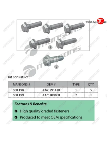 Болт SAF крепления диска тормозного комплект 6шт. MANSONS MANSONS 600.256