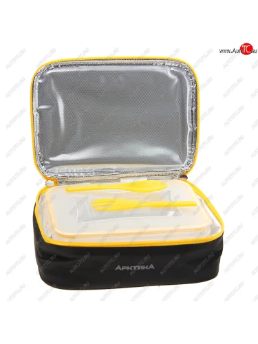Сумка для ланча с 1-м контейнером, 2 прибора (вилка и ложка) черная с желтым АРКТИКА АРКТИКА 020-2000-1