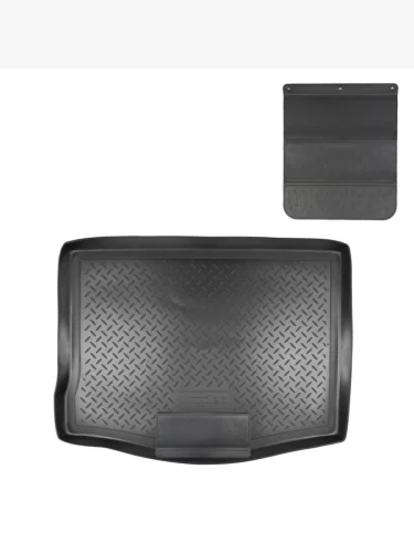 Коврик в багажное отделение с защитным фартуком Norplast Unidec (черный) Ford Focus 2 хэтчбэк 3 дв. дорестайлинг (2004-2007)