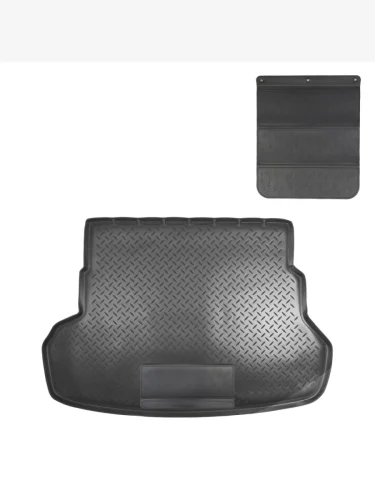Коврик в багажное отделение с защитным фартуком Norplast Unidec (черный) KIA Rio 3 QB дорестайлинг седан (2011-2015)