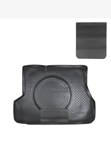 Коврик в багажное отделение с защитным фартуком Norplast Unidec (черный) Hyundai Accent 2 LC седан дорестайлинг (ТагАЗ) (1999-2012)