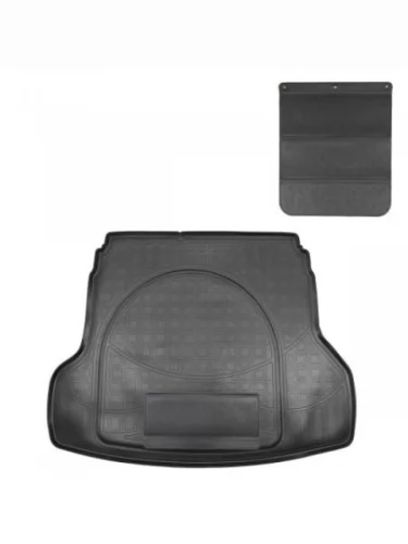 Коврик в багажное отделение с защитным фартуком Norplast Unidec (черный) KIA Cerato 4 BD дорестайлинг седан (2018-2021)