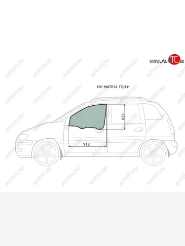 Стекло боковое опускное (Спереди Слева Цвет зеленый) Hyundai Lavita 01-07  Matrix 01-10 XYG HD-MATRIX FD/LH