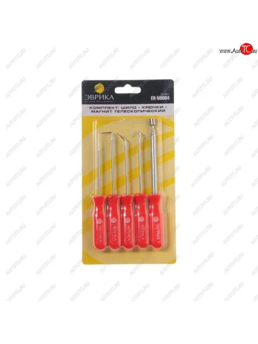 Набор инструментов (шило, крючки изогнутые 45°, 90° магнит телескопический) 5 предметов ЭВРИКА ЭВРИКА er-58004