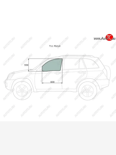 Стекло боковое опускное (Спереди Слева Цвет зеленый) Chery Tiggo T11 05-16  Vortex Tingo 10-14 XYG T11 FD/LH