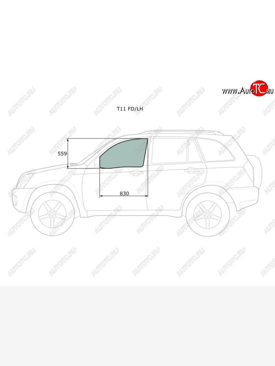 Стекло боковое опускное (Спереди Слева Цвет зеленый) Chery Tiggo T11 05-16  Vortex Tingo 10-14 XYG T11 FD/LH  в Керчи Республика Крым
