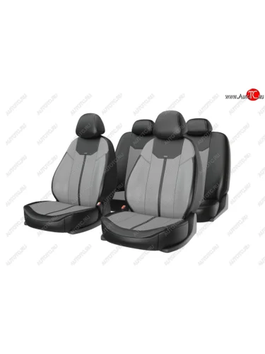 Авточехлы универсальные экокожа черно-серые (11 предм.) Mustang CARFASHION CARFASHION 10032