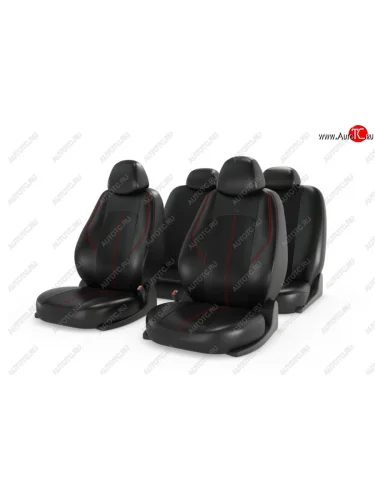 Авточехлы универсальные экокожа черные красная строчка (11 предм.) Ranger Leather CARFASHION CARFASHION 11210
