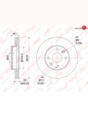 Диск тормозной KIA Rio (00-05) (1.31.5) передний (1шт.) LYNX LYNX bn1061
