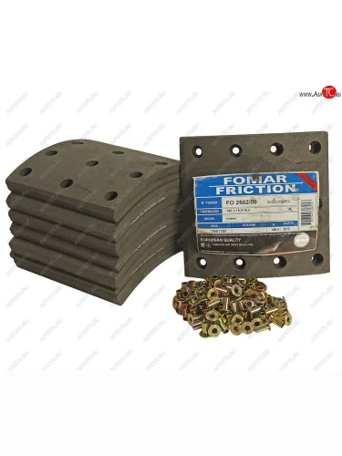 Накладка тормозной колодки КАМАЗ-ЕВРО сверленая расточенная комплект 8шт.с заклепками FOMAR FOMAR 6520-3501105 FOMAR 6520-3501105