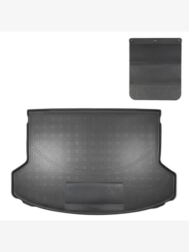 Коврик в багажное отделение с защитным фартуком (без сабвуфера) Norplast Unidec (черные) KIA Seltos SP2 дорестайлинг (2019-2022)
