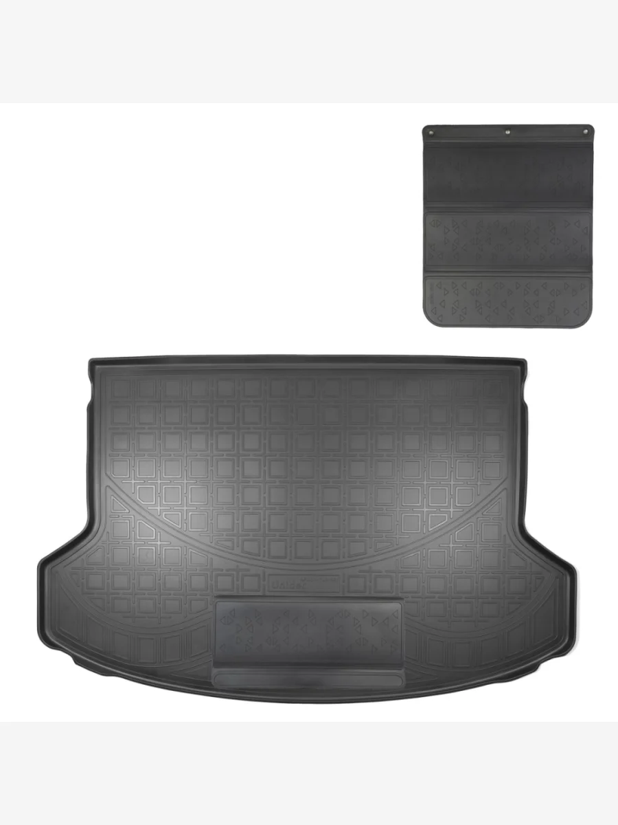 Коврик в багажное отделение с защитным фартуком (без сабвуфера) Norplast Unidec KIA Seltos SP2 дорестайлинг (2019-2022) (черные)  в Самаре Самарской области