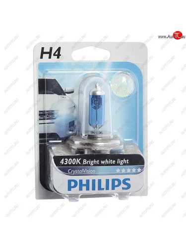 Лампа 12V H4 60/55W P43t-38 4300K блистер (1шт.) Crystal Vision PHILIPS PHILIPS 12342cvb1 PHILIPS 12342cvb1