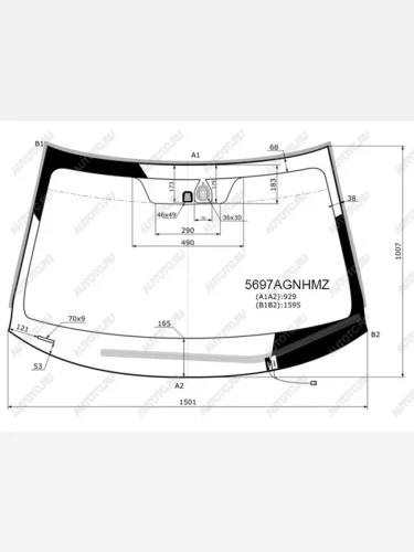 Стекло лобовое (обогрев щеток, датчик дождя, молдинг) AGC (зеленое) Mitsubishi Outlander GF дорестайлинг (2012-2014)