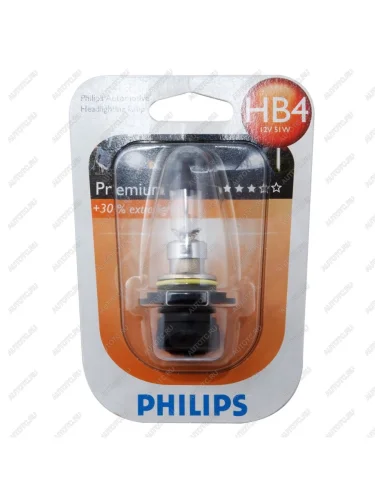 Лампа 12V HB4 55W P22d +30% блистер (1шт.) Premium PHILIPS PHILIPS 9006prb1