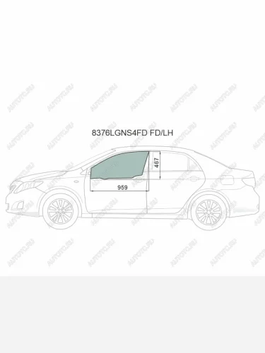 Стекло боковое опускное (Спереди Слева Цвет зеленый Крепления) Toyota Corolla (E150) 06-13  Coro XYG 8376LGNS4FD FD/LH