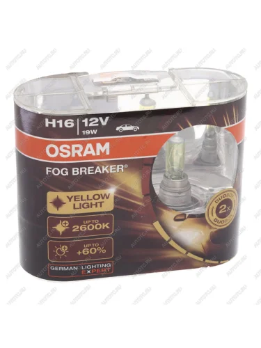 Лампа 12V H16 19W PGJ19-3 2600К евробокс (2шт.) Fog Breaker OSRAM OSRAM 62219fbr-hcb