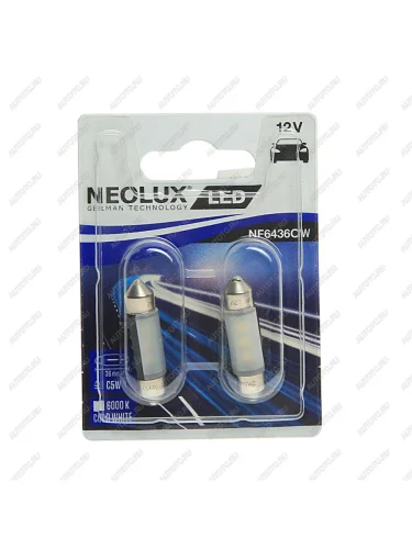 Лампа светодиодная 12V C5W SV8.5-8 36мм 6000K 25лм блистер (2шт.) LED Cold White NEOLUX NEOLUX nf6436cw-02b