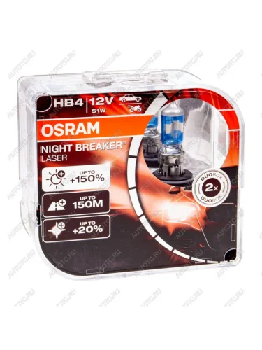 Лампа 12V HB4 51W P22d +150% 3950K бокс (2шт.) Night Breaker Laser OSRAM OSRAM 9006nl-hcb