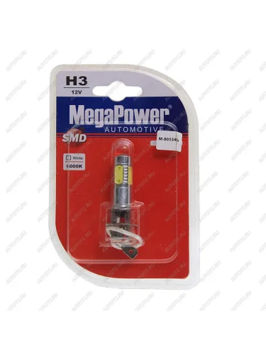 Лампа светодиодная 12V H3 PK22s 6000K 5 светодиодов блистер (1шт.) Mega White MEGAPOWER MEGAPOWER-AUTOMOTIVE 80534бл