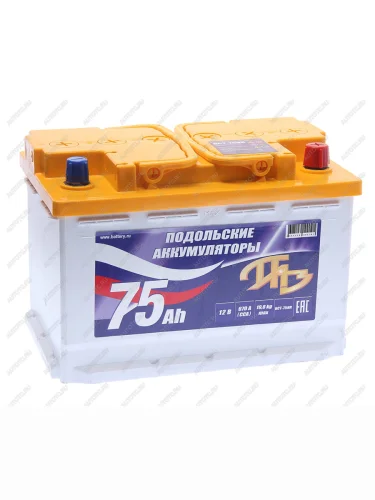 Аккумулятор ПОДОЛЬСК 75Ач обратная полярность ПОДОЛЬСК 6ст75(0)