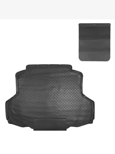 Коврик в багажное отделение с защитным фартуком Norplast Unidec (черный) Mitsubishi Lancer 9 CS седан 2-ой рестайлинг (2005-2009)