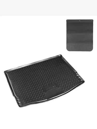 Коврик в багажное отделение с защитным фартуком Norplast Unidec (черный) Ford Focus 3 хэтчбэк дорестайлинг (2010-2015)