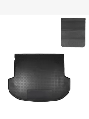 Коврики в багажное отделение с защитным фартуком (5-ти местная версия) Norplast Unidec (черный) Hyundai Santa Fe TM рестайлинг (2020-2022)