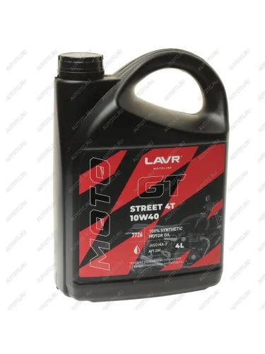 Масло моторное для 4-х тактных двигателей GT STREET 4T MA-2 10W40 синт.4л MOTO LAVR LAVR ln7726