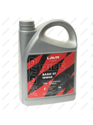 Масло моторное для 4-х тактных двигателей RIDE BASIC 4T M-A2 10W40 псинт.4л MOTO LAVR LAVR ln7750
