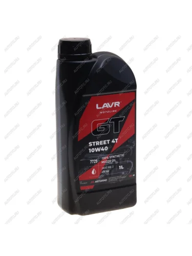 Масло моторное для 4-х тактных двигателей GT STREET 4T MA-2 10W40 синт.1л MOTO LAVR LAVR ln7725