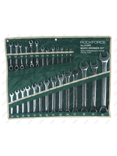 Набор ключей универсальных комбинированных,разрезных,трещеточных 27 предмета на полотне ROCKFORCE ROCKFORCE rf-5150r
