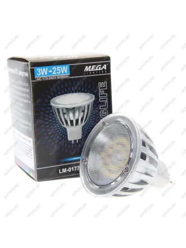 Лампа светодиодная MR16 3W(30W) 220V теплый MEGA LIGHTING MEGA LIGHTING lm-0177ww-mr16