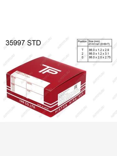 Кольца поршневые (комплект) STD TOYOTA AVENSISNOAHVOXY 1AZ-FSE TPR 35997 STD