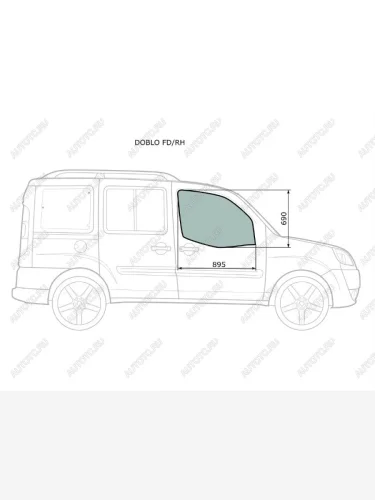 Стекло боковое опускное (Спереди Справа Цвет зеленый) Fiat Doblo 01-16 XYG DOBLO FD/RH