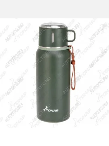 Термос ТОНАР 900ML хаки (пробка-ситечко, крышка-кружка, ремешок)  t-kd-7030-0.9