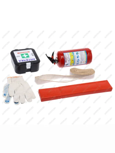 Набор автомобилиста (огнетушитель ОП-2,аптечка но,знак,трос 2.5т без крюков,перчатки) аварийный NO NAME максима №2 но (сумка с липучкой)