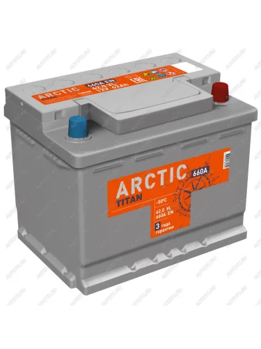 Аккумулятор ТИТАН Arctic 62Ач обратная полярность ТИТАН 6ст62(0)
