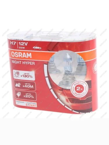 Лампа 12V H7 55W PX26d +130% евробокс (2шт.) Night Hyper OSRAM OSRAM 64210nh-hcb