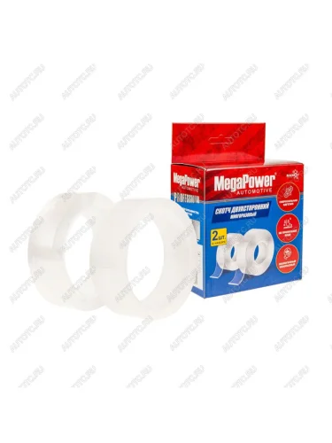 Скотч двухсторонний 30ммх3м, 30ммх3м сверхсильный прозрачный армированный 2шт. MEGAPOWER MEGAPOWER-AUTOMOTIVE ew-102