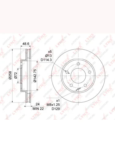 Диск тормозной MAZDA 626 (97-02) передний (1шт.)  LYNX LYNX bn1068