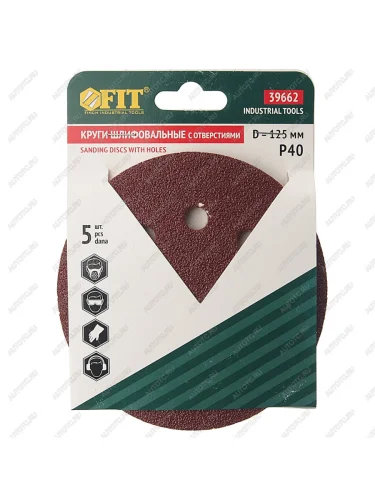 Бумага наждачная на липучке D125 P40 8 отверстий 5шт. FIT FIT 39662