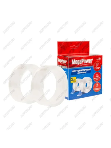 Скотч двухсторонний 30ммх3м, 30ммх3м сверхсильный прозрачный 2шт. MEGAPOWER MEGAPOWER-AUTOMOTIVE ew-104