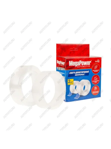 Скотч двухсторонний 50ммх3м, 30ммх3м сверхсильный прозрачный армированный 2шт. MEGAPOWER MEGAPOWER-AUTOMOTIVE ew-105