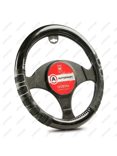 Оплетка руля (M) 37-39см черно-серая экокожа 3D вставки AUTOPROFI AUTOPROFI ap-2051 bkgy (m)