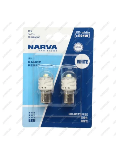 Лампа светодиодная 12V P21W BA15s блистер (2шт.) LED White NARVA NARVA 18148-2бл