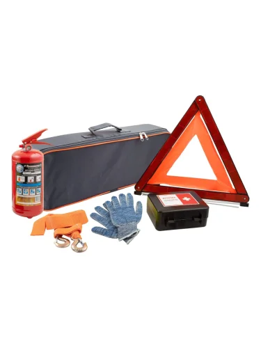 Автомобильный набор серыйоранжевый Plus без лого (аптечка, огнетушитель, знак, перчатки, трос 5 т) Arbori afek.grey.plus.n4