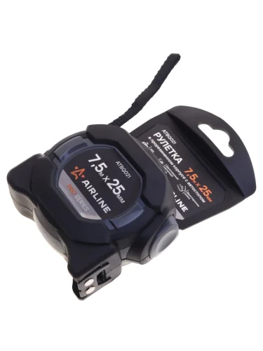 Рулетка 7.5м 25мм двухкомпонентный корпус,двухсторонние шкала и магнит.зацеп,автоблокир. AIRLINE AIRLINE atbq021