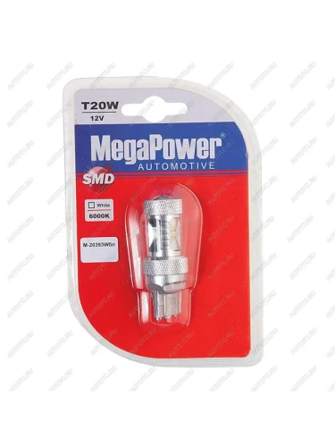 Лампа светодиодная 12V T20W W3x16d 6000K бесцокольная 6 светодиодов блистер (1шт.) MEGAPOWER MEGAPOWER-AUTOMOTIVE 20393wбл